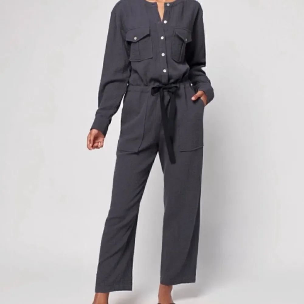 Faherty Dream Organic Cotton Gauze Jumpsuit Gray